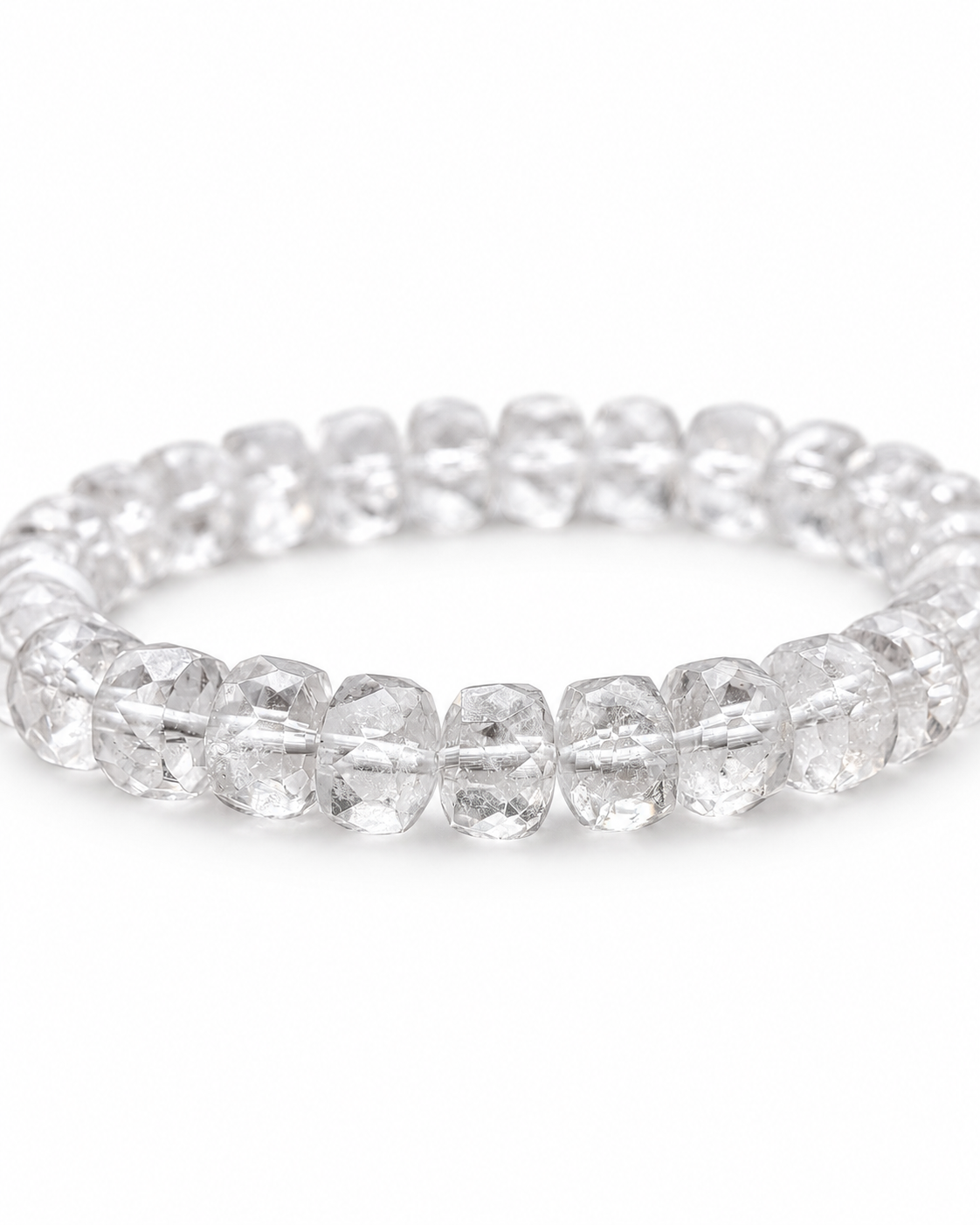 Faceted Abacus Clear Quartz Bracelet (9mm)