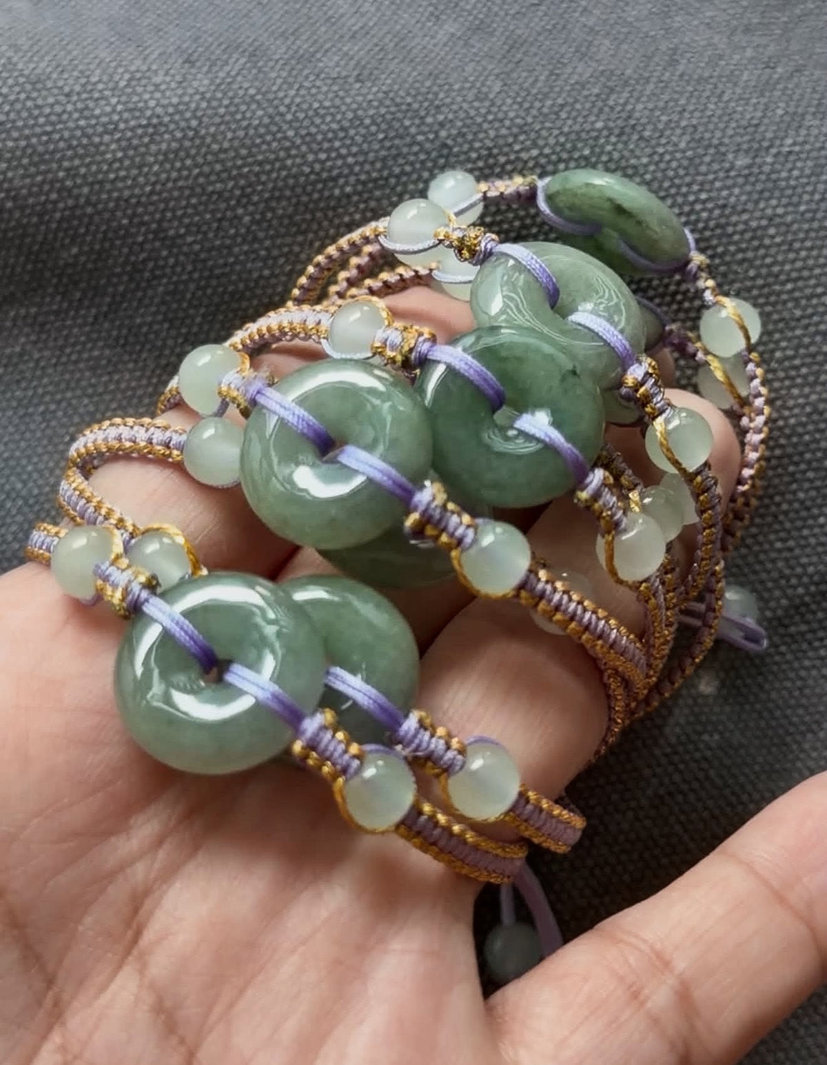 Jade Rope Bracelet (Donut Carving) with Green Aventurine Accent