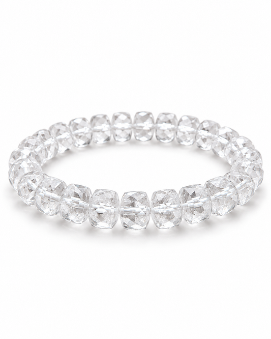 Faceted Abacus Clear Quartz Bracelet (9mm)