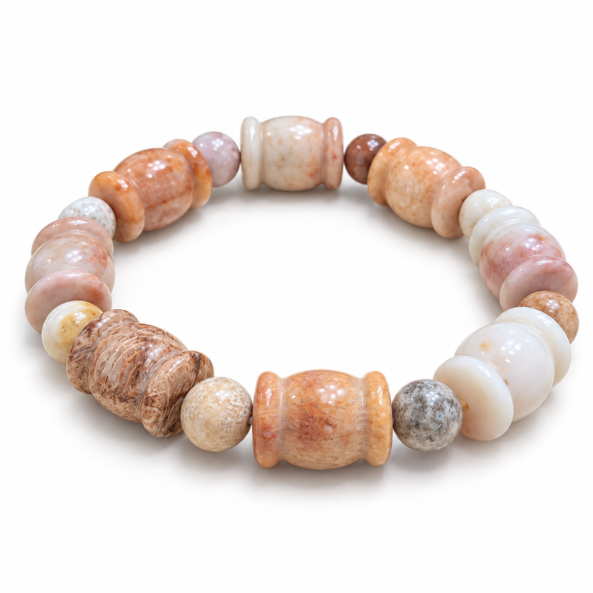 Coral Jade Bracelet (12mm | Barrel Carving)
