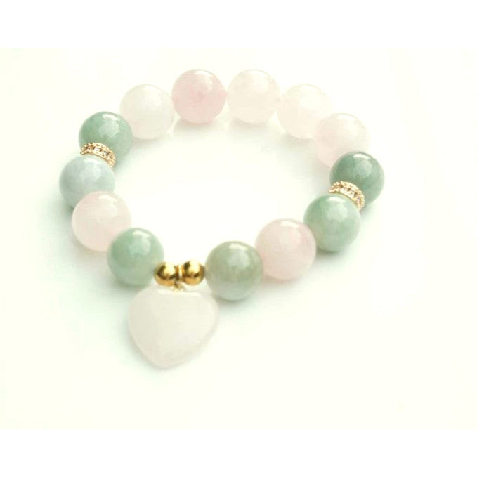 Rose Quartz and Jade Bracelet with heart charm