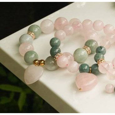 Rose Quartz and Jade Bracelet with heart charm