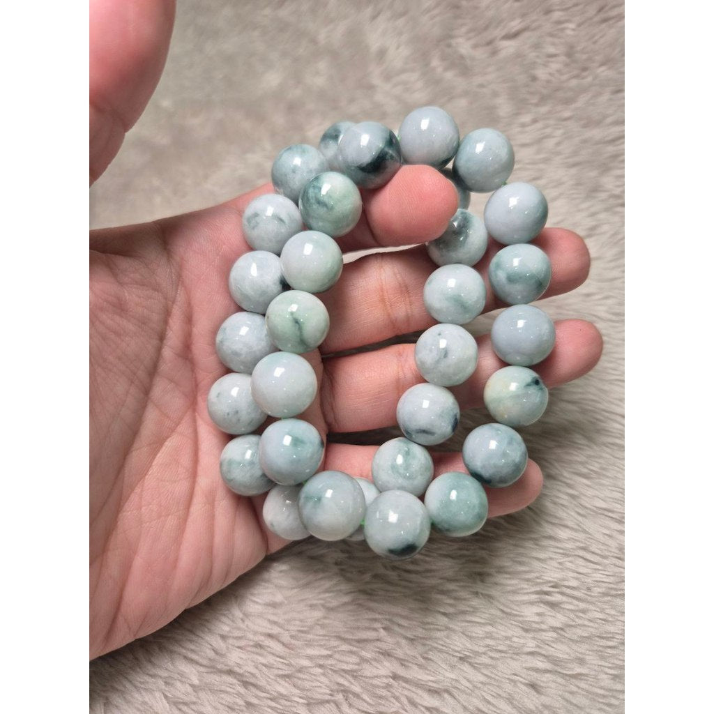 Light Burma Blue Jade with Floating Bracelet 13mm (Grade A) Calm Energy • Wealth • Balance