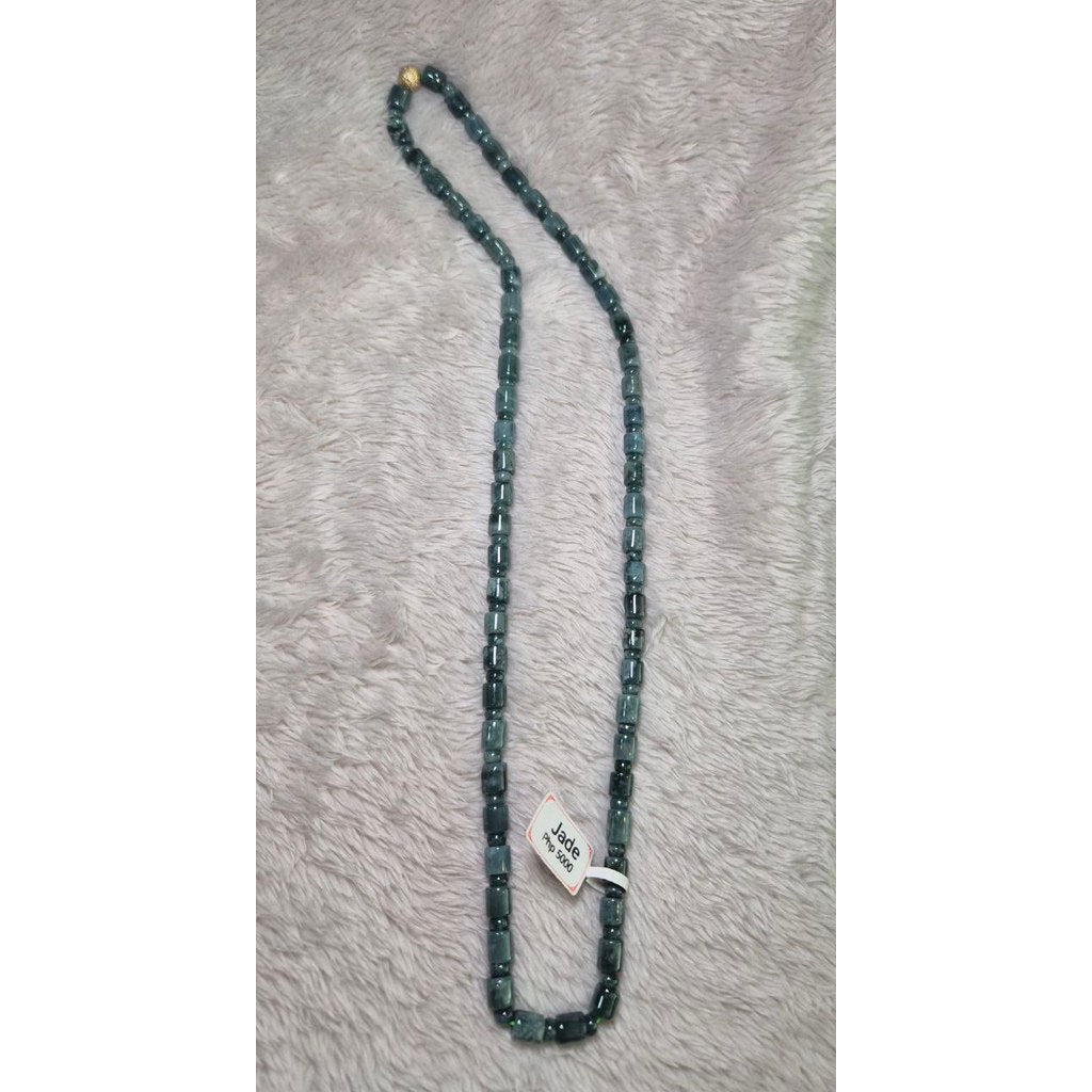 Blue Water Jade Barrel Necklace 24” – Grade A Jadeite for Prosperity & Good Health