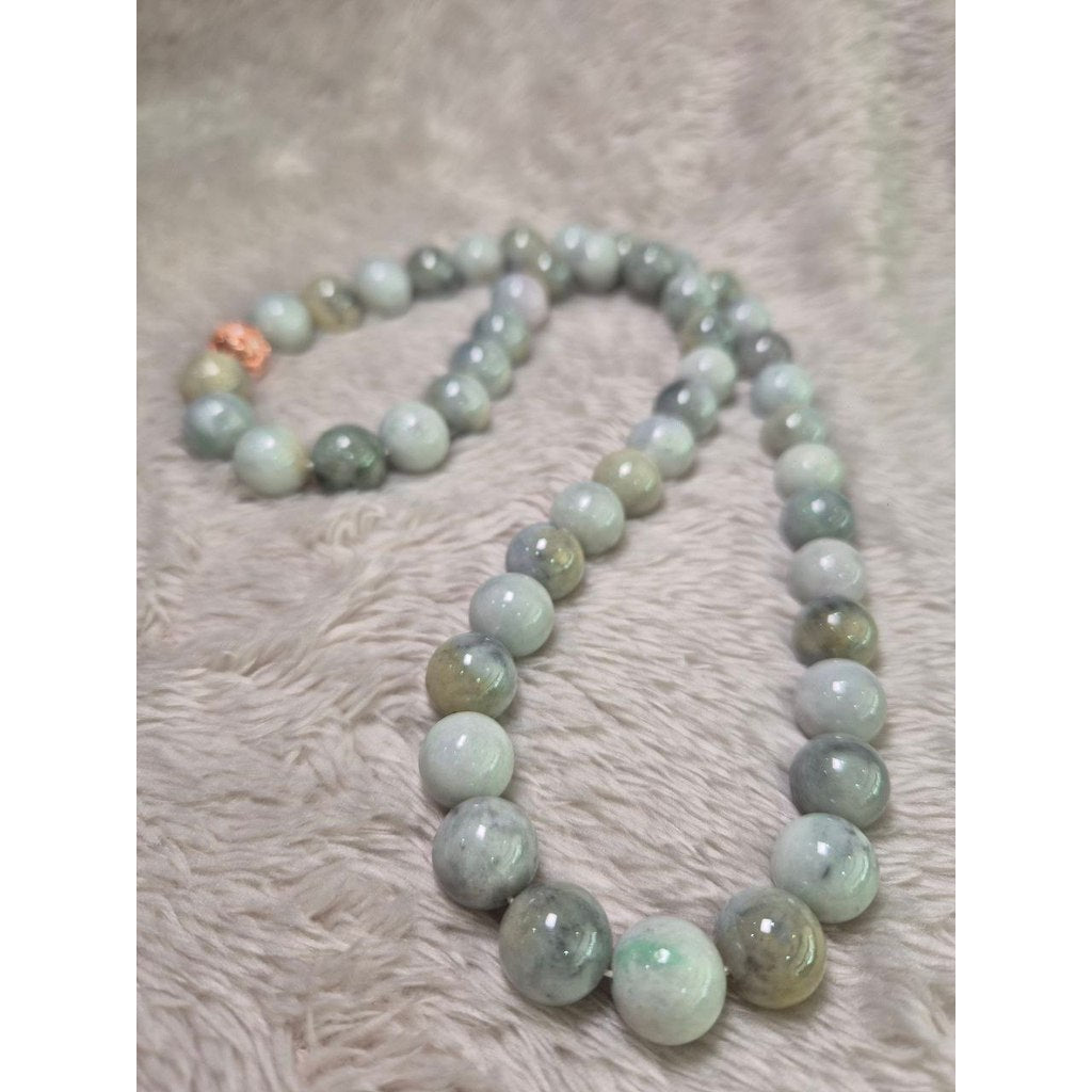 Green Wuji Jade Necklace 24” – 13 mm Grade A Jadeite for Prosperity & Strength