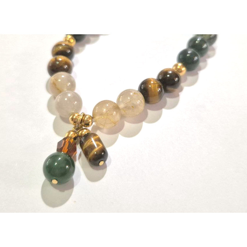 Moss Agate Tiger Eye Rutilated Quartz 8mm/10mm (Charm Option) protection, health, wealth bracelet