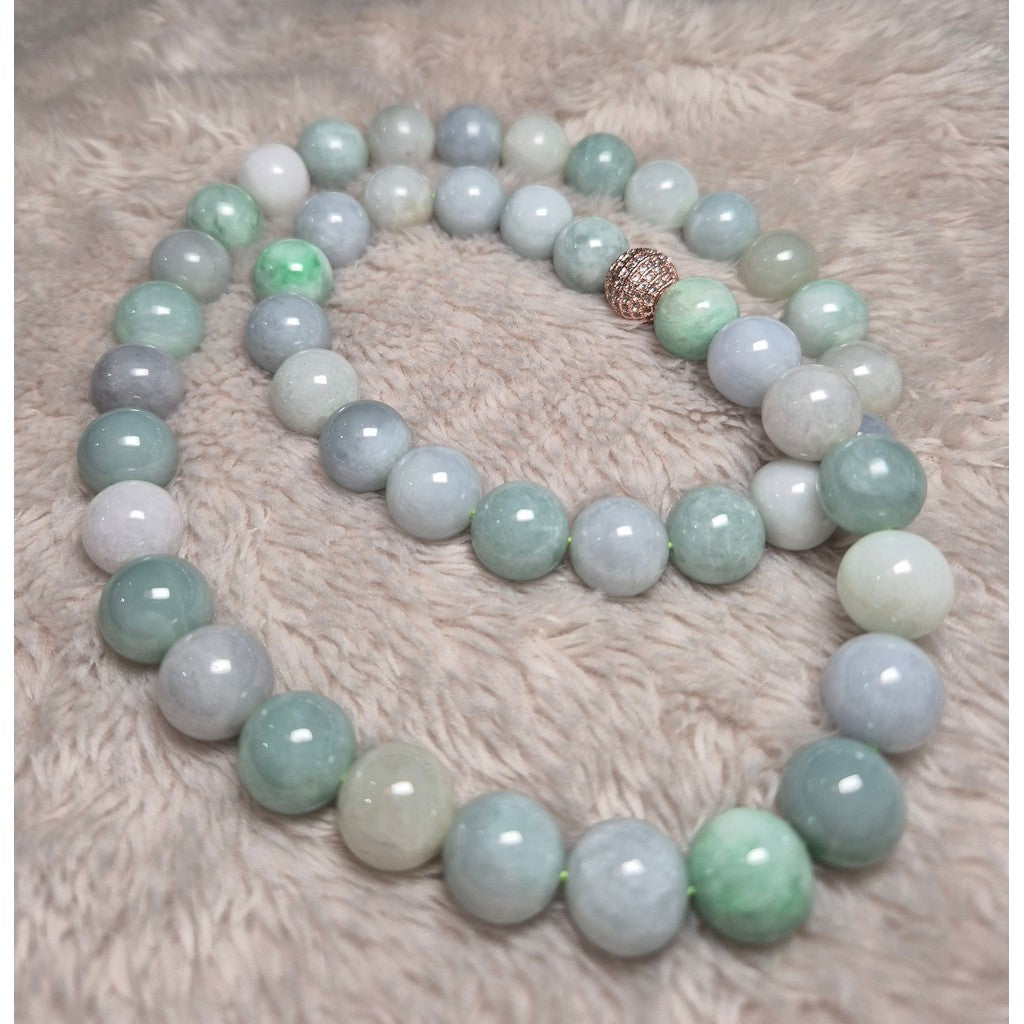 Duo Bao Jade Necklace 22” – 13 mm Grade A Jadeite for Prosperity & Harmony