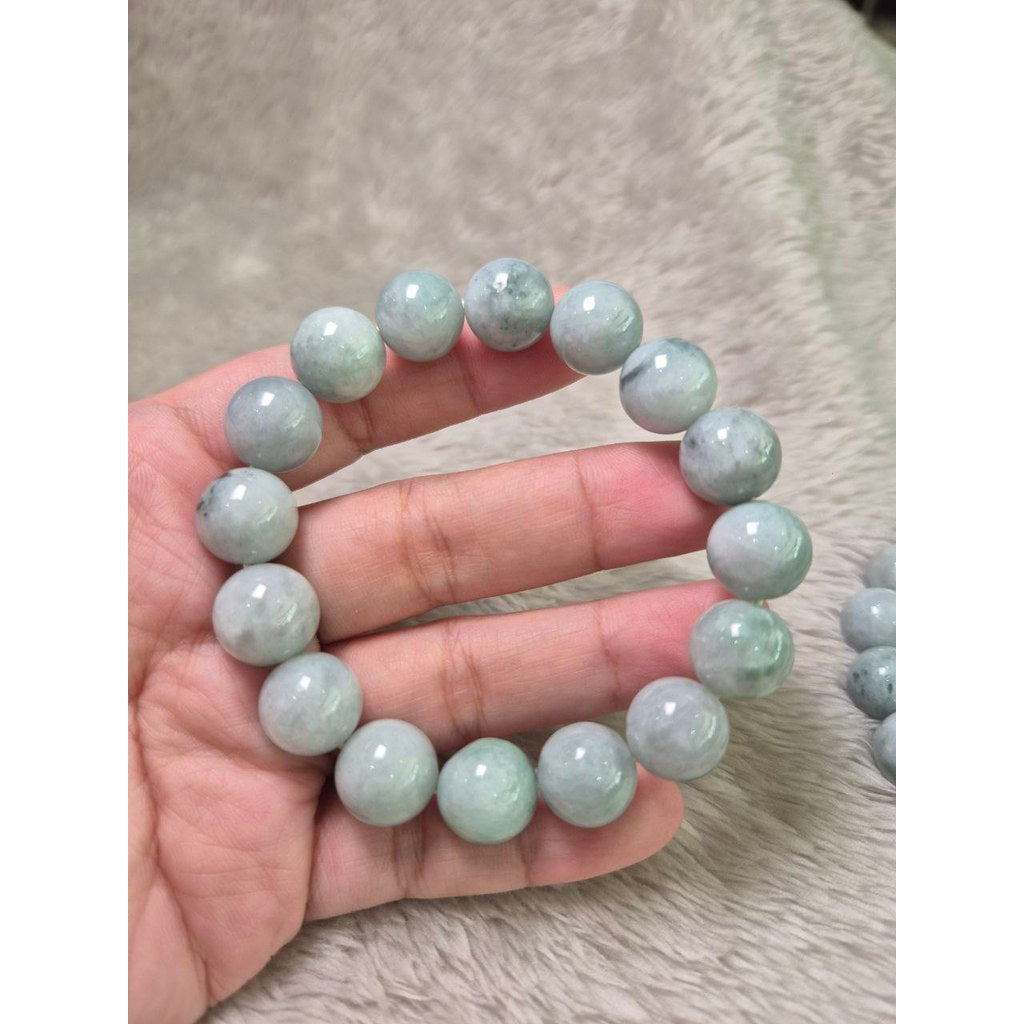 Light Burma Blue Jade Bracelet 13mm (Grade A) Calm Energy • Wealth • Balance
