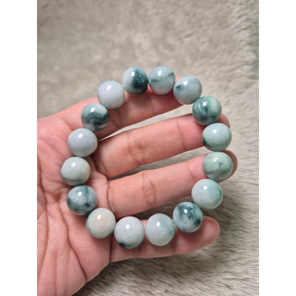 Light Burma Blue Jade with Floating Bracelet 13mm (Grade A) Calm Energy • Wealth • Balance