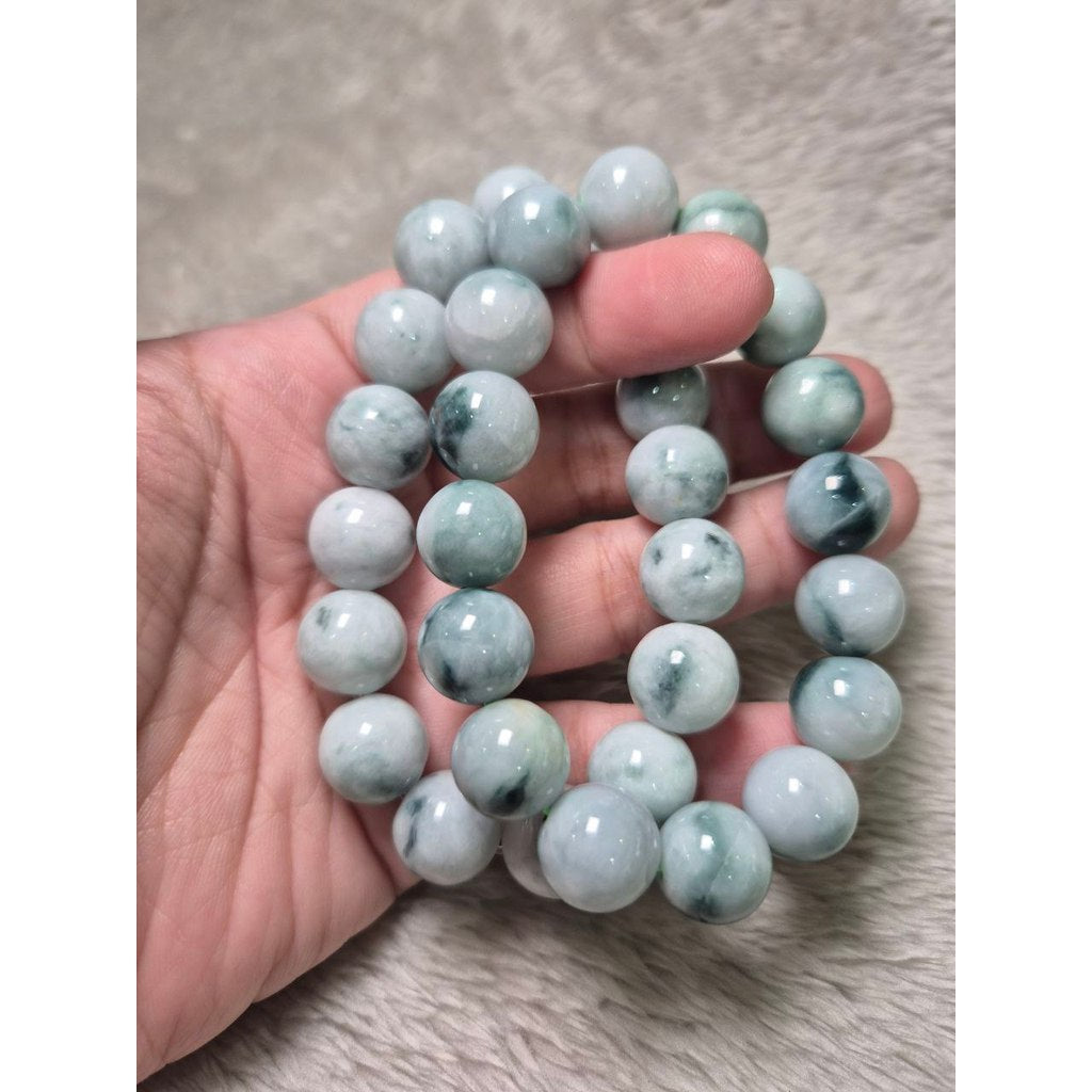 Light Burma Blue Jade with Floating Bracelet 13mm (Grade A) Calm Energy • Wealth • Balance