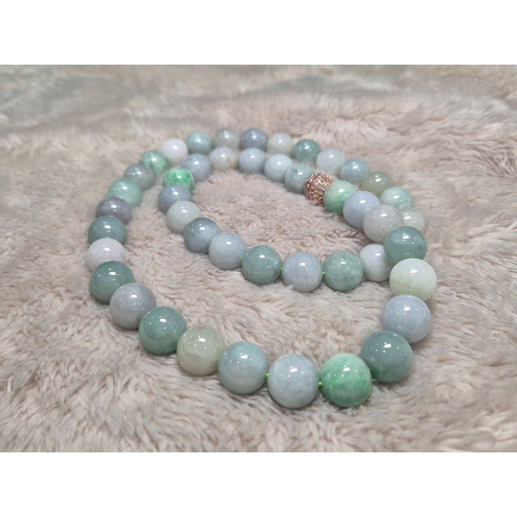 Duo Bao Jade Necklace 22” – 13 mm Grade A Jadeite for Prosperity & Harmony