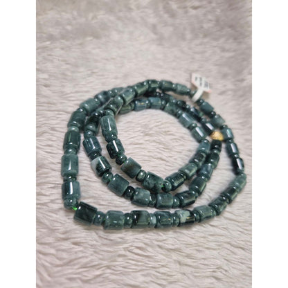 Blue Water Jade Barrel Necklace 24” – Grade A Jadeite for Prosperity & Good Health