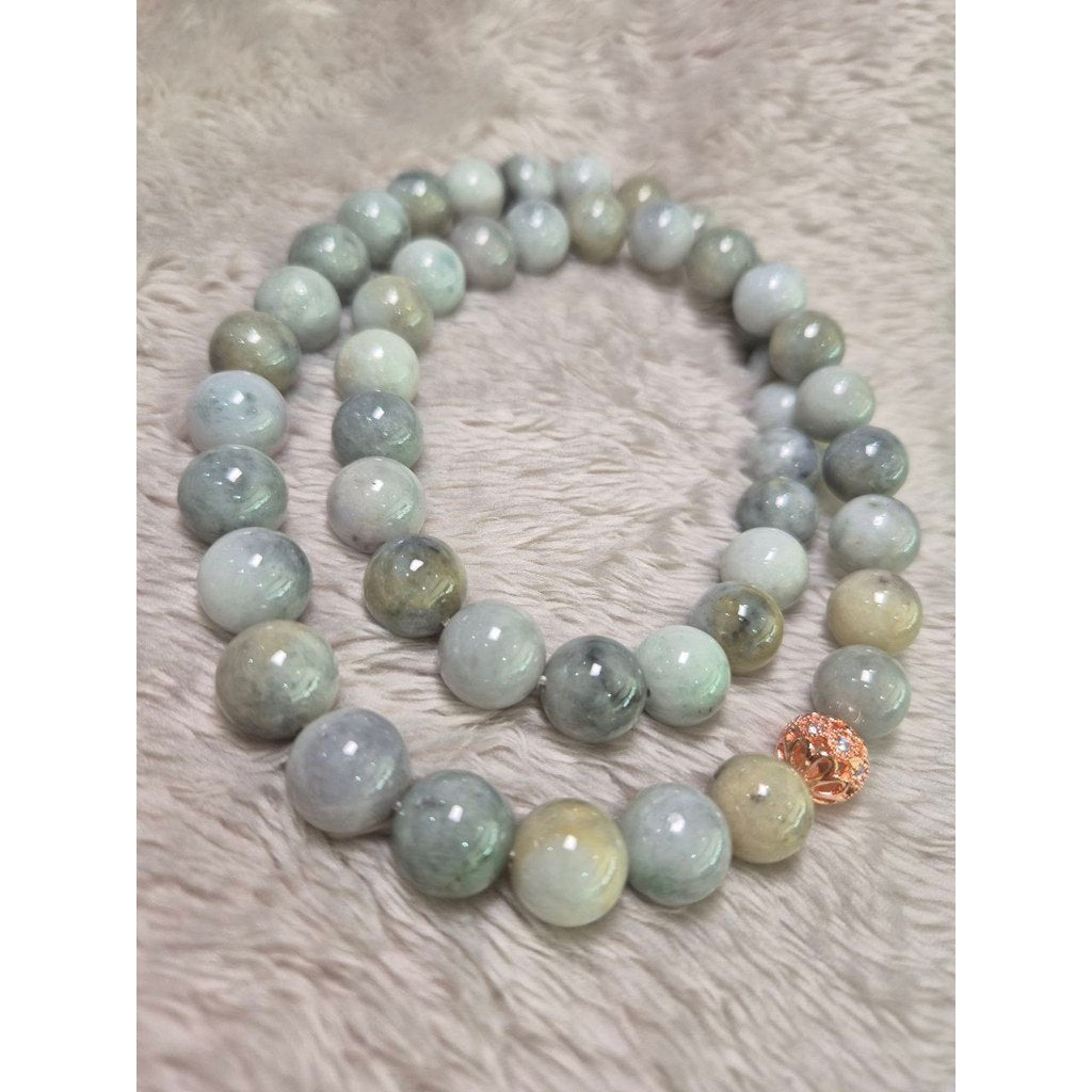 Green Wuji Jade Necklace 24” – 13 mm Grade A Jadeite for Prosperity & Strength