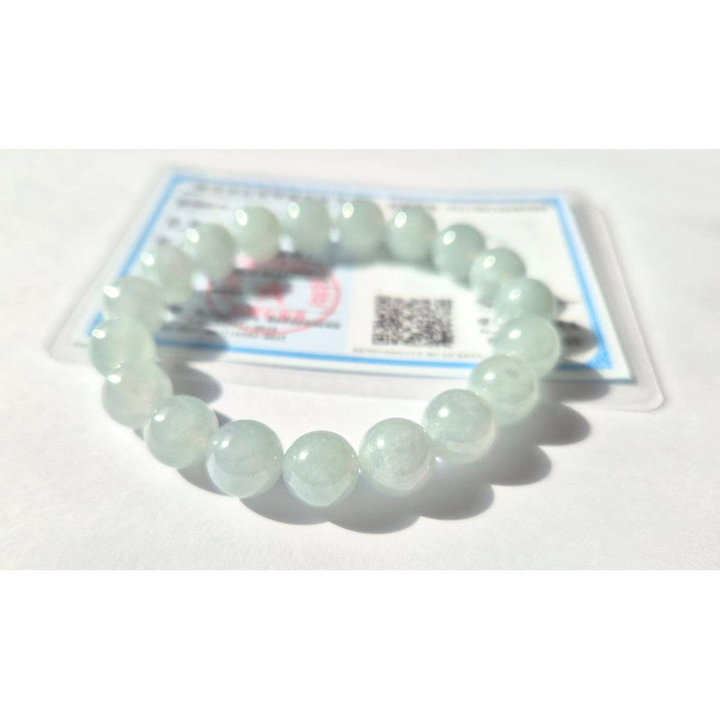 10mm Icy Jade Bracelet • Premium Grade Jadeite • With Certificate burma blue