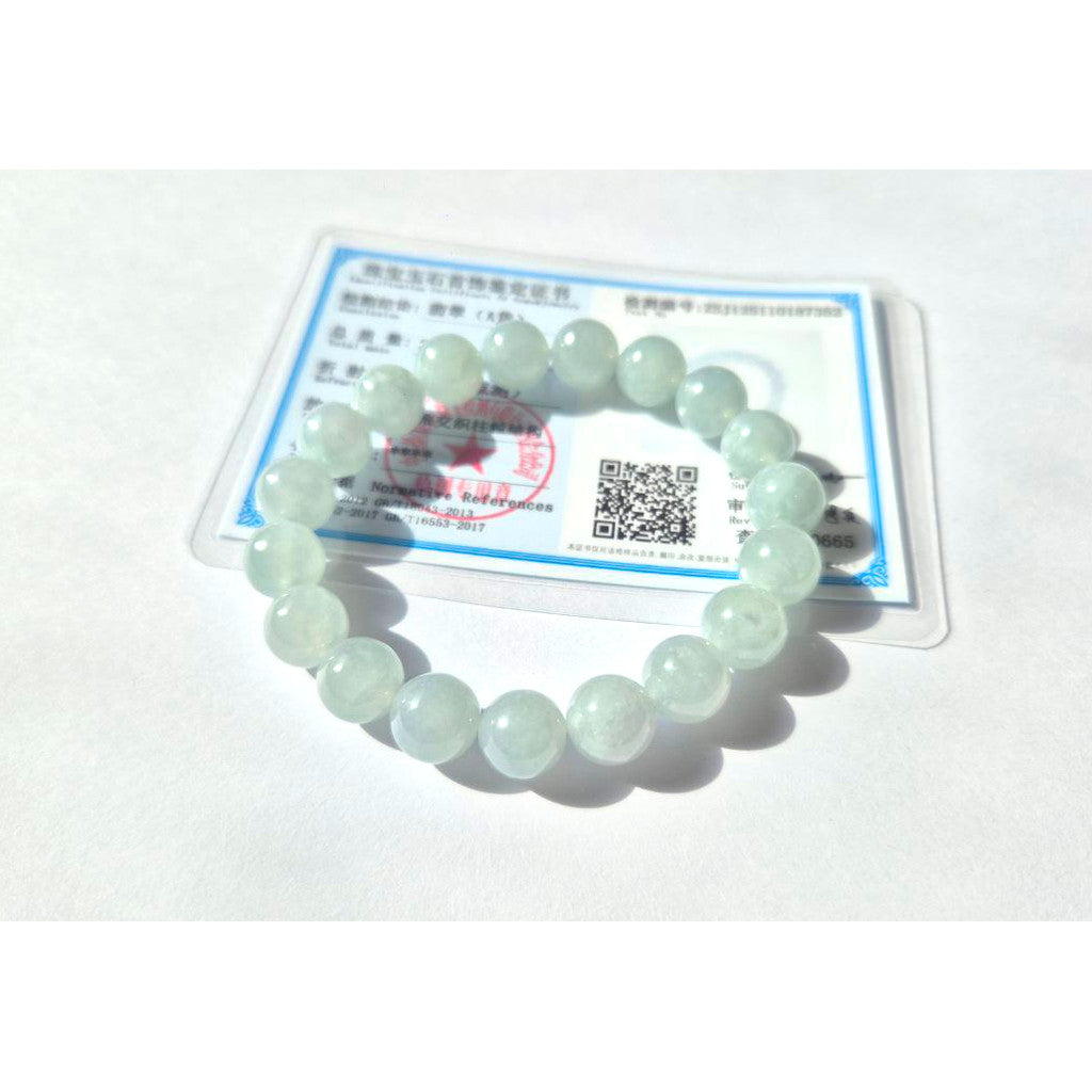 10mm Icy Jade Bracelet • Premium Grade Jadeite • With Certificate burma blue