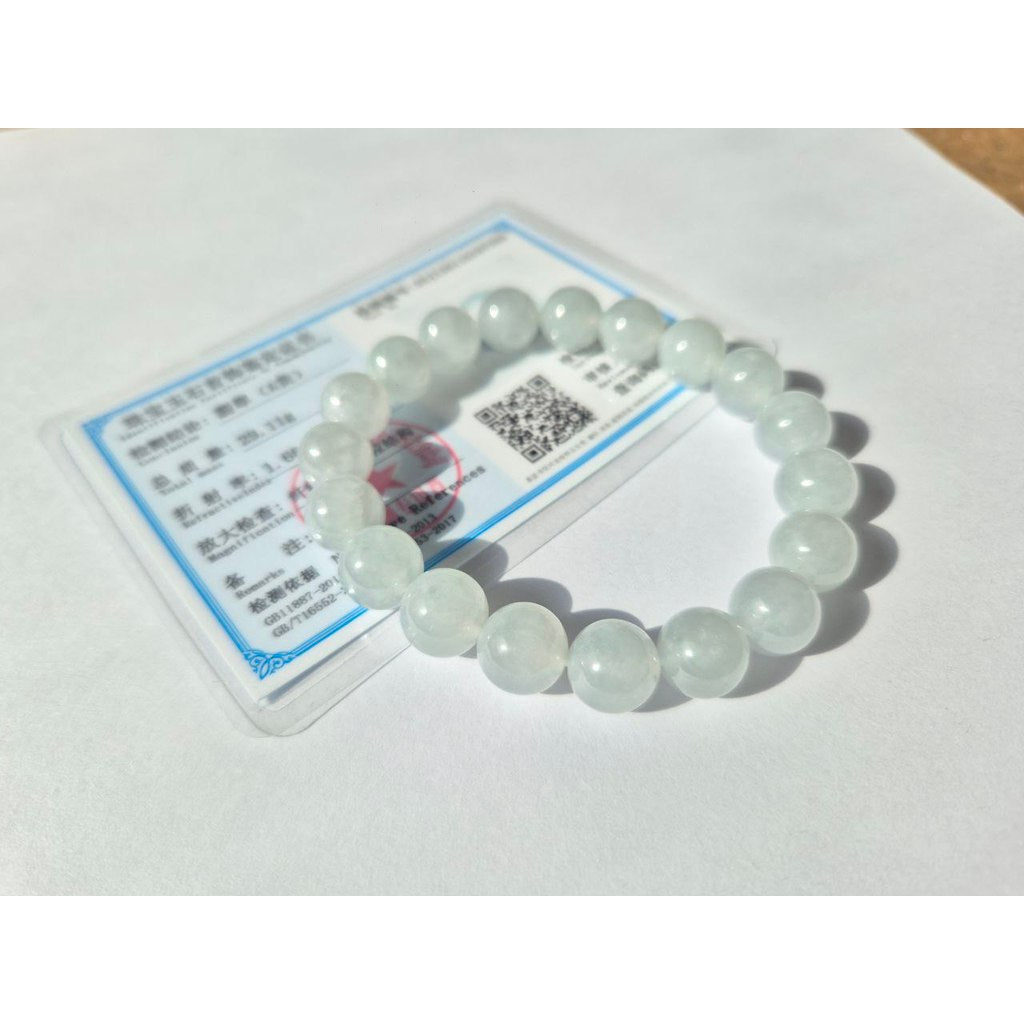 10mm Icy Jade Bracelet • Premium Grade Jadeite • With Certificate