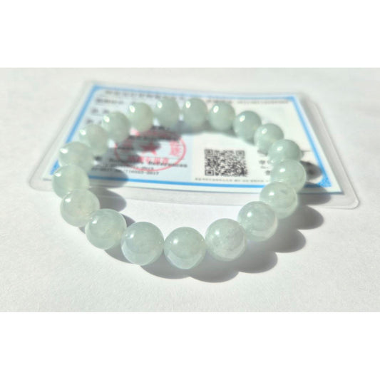 10mm Icy Jade Bracelet • Premium Grade Jadeite • With Certificate burma blue