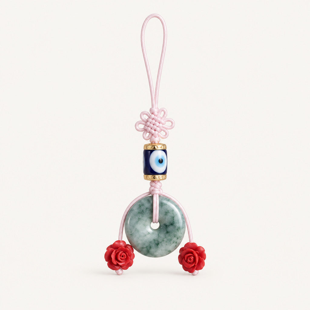 Evil Eye Jade Donut Bag Charm hand made