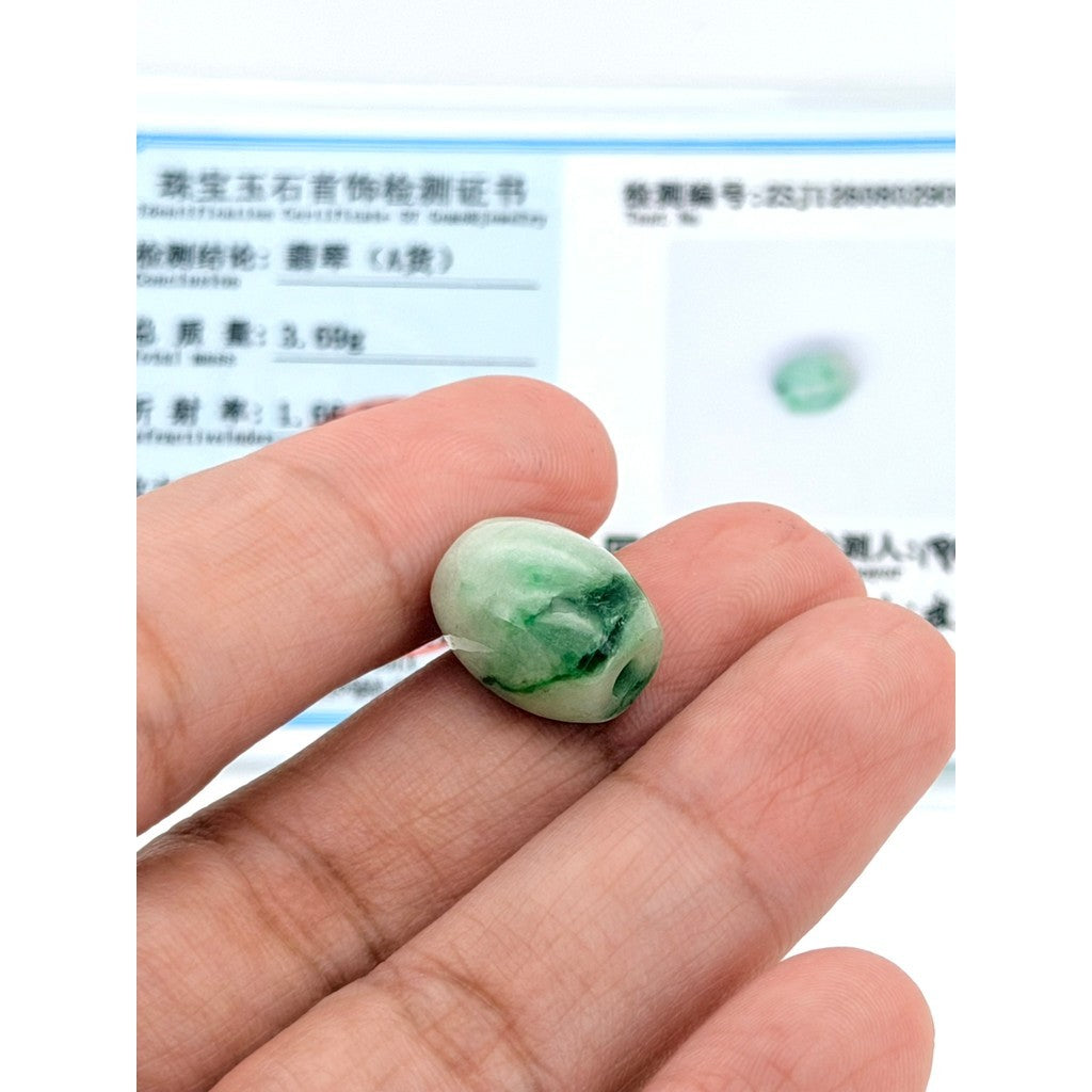 Jade Barrel Pendant with Certificate | Free stainless Gold or Silver Chain (18/20cm)