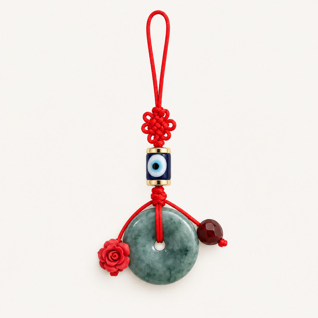 Evil Eye Jade Donut Bag Charm hand made