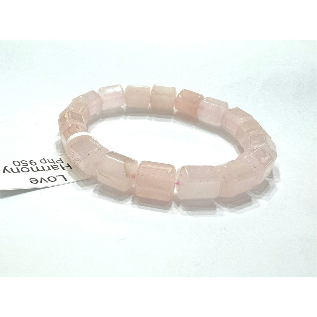Faceted Rose Quartz Barrel Bracelet | Natural Crystal Gemstone