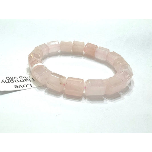 Faceted Rose Quartz Barrel Bracelet | Natural Crystal Gemstone