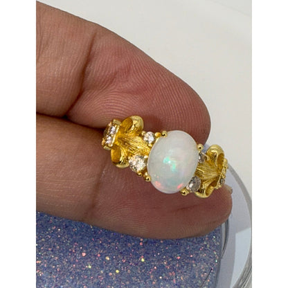 Natural Opal Adjustable Statement Ring – Vintage Gold Design