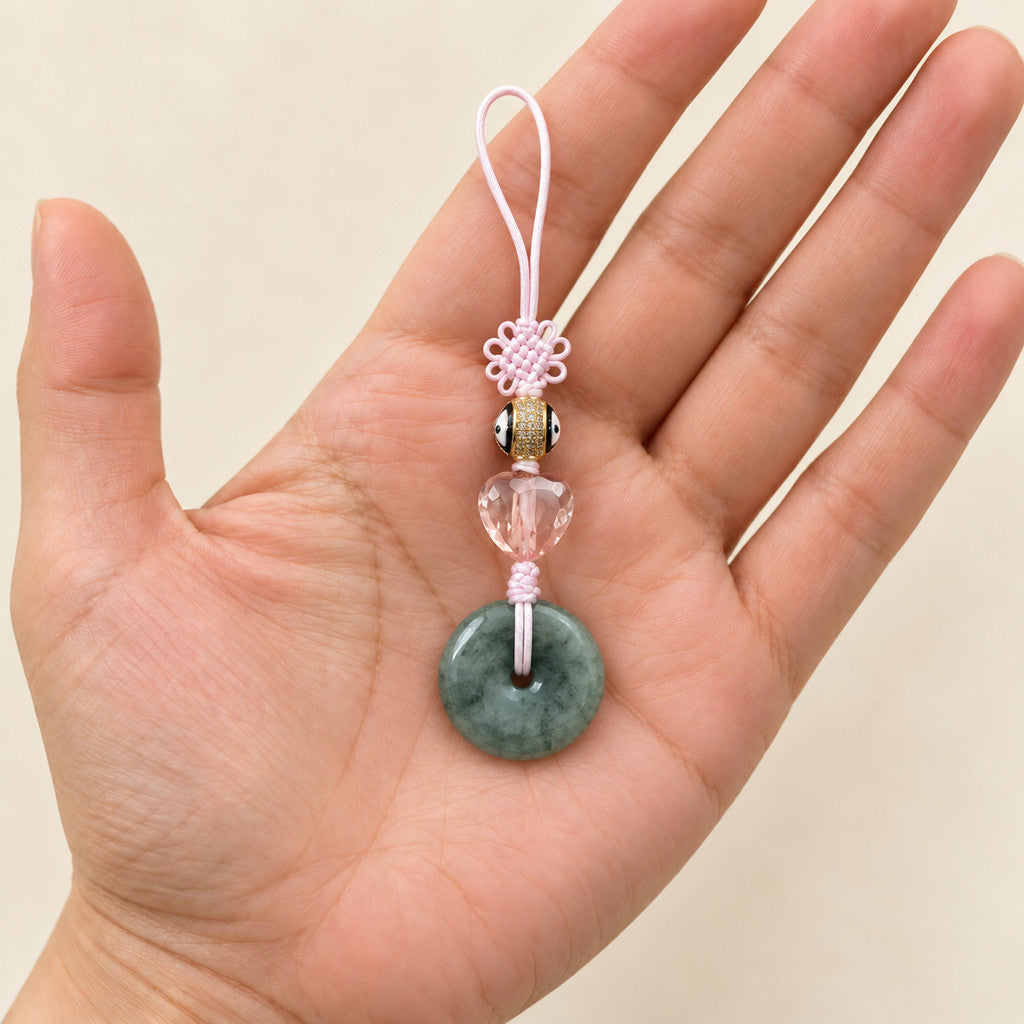 Evil Eye Jade Donut Bag Charm hand made