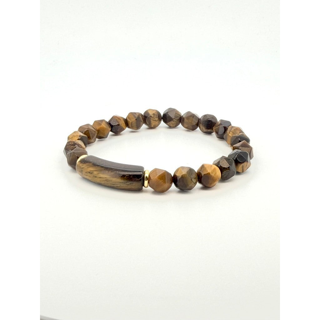 Natural Tiger Eye Faceted & Bamboo Shape Bracelet
