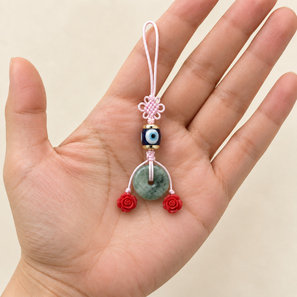 Evil Eye Jade Donut Bag Charm hand made
