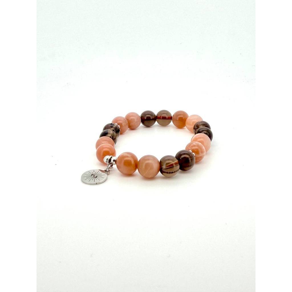 Sunstone & Smoky Quartz Protection Bracelet with Evil Eye