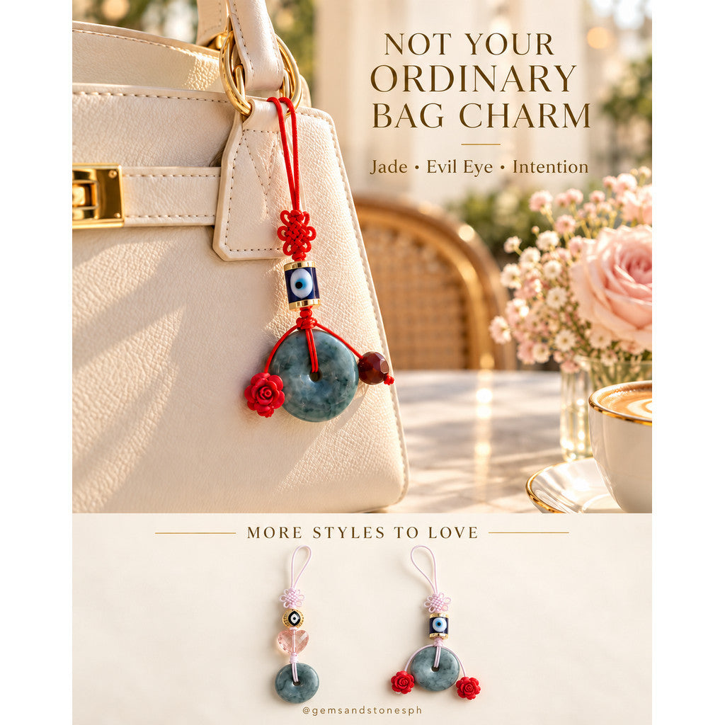 Evil Eye Jade Donut Bag Charm hand made