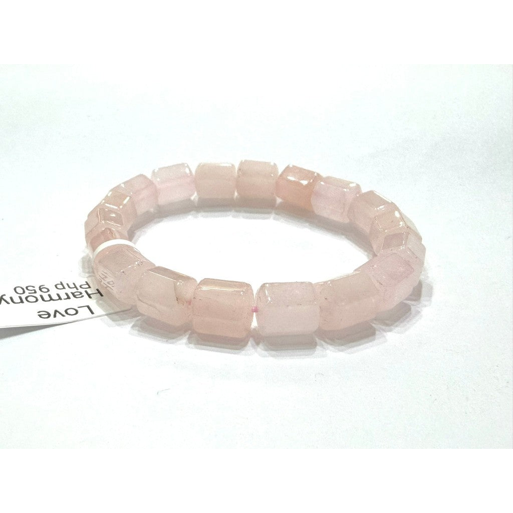 Faceted Rose Quartz Barrel Bracelet | Natural Crystal Gemstone