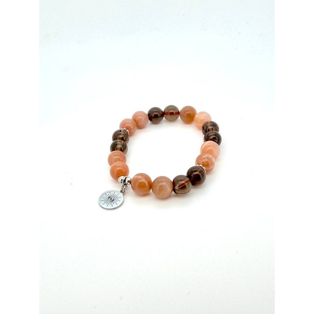 Sunstone & Smoky Quartz Protection Bracelet with Evil Eye