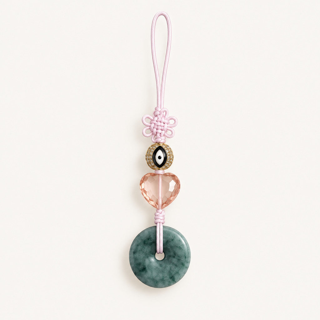 Evil Eye Jade Donut Bag Charm hand made