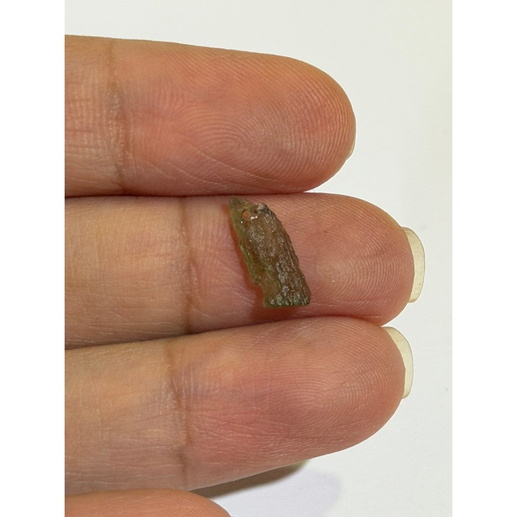 Moldavite Chip Necklace with Hole | Gold or Silver Detail | Free Stainless Steel Chain