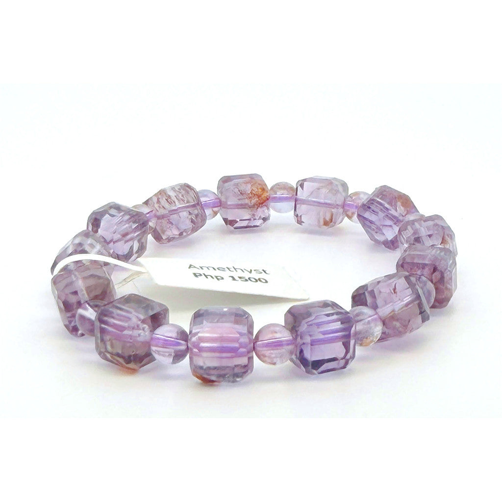High Quality Faceted Cube Phantom Amethyst Bracelet