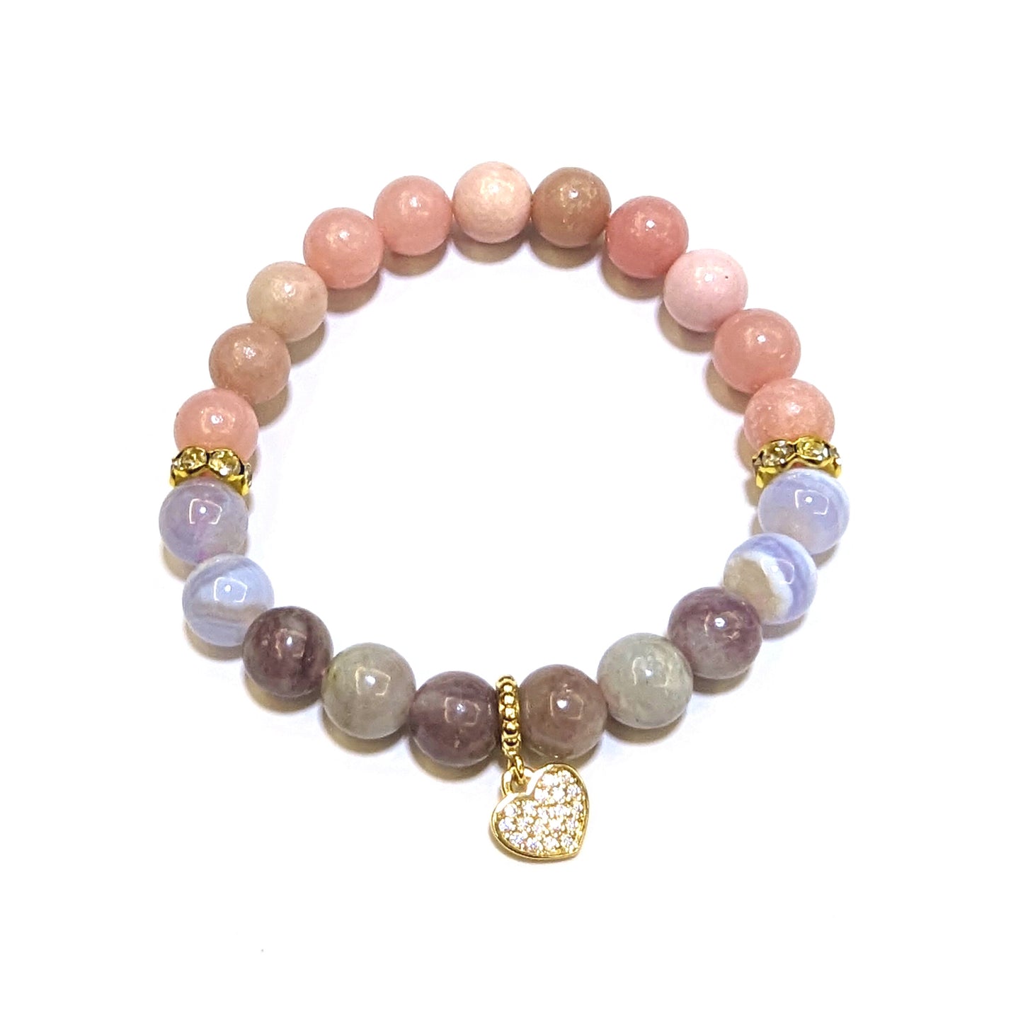 Pink Opal, Blue Lace, and Sakura Tourmaline with Heart Charm – Gems ...