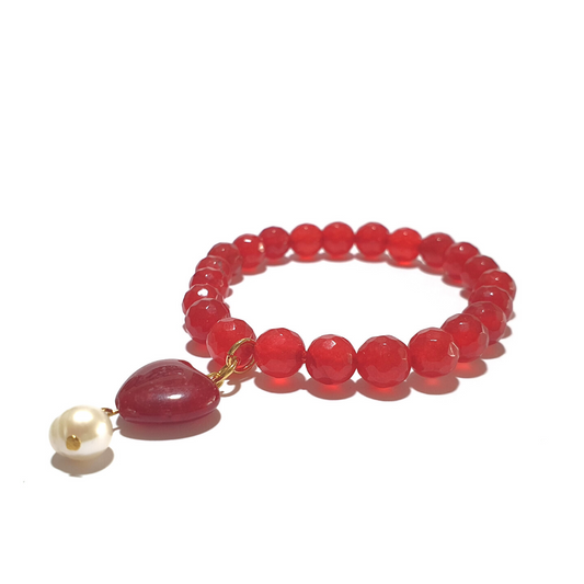 Faceted ruby quartz with heart accent gemstone bracelet