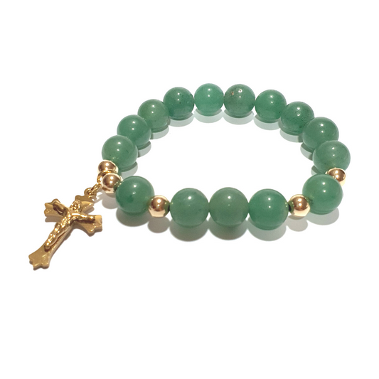 Aventurine Rosary bracelet in 10K spacers and stainless Cross - Gems & stones ph