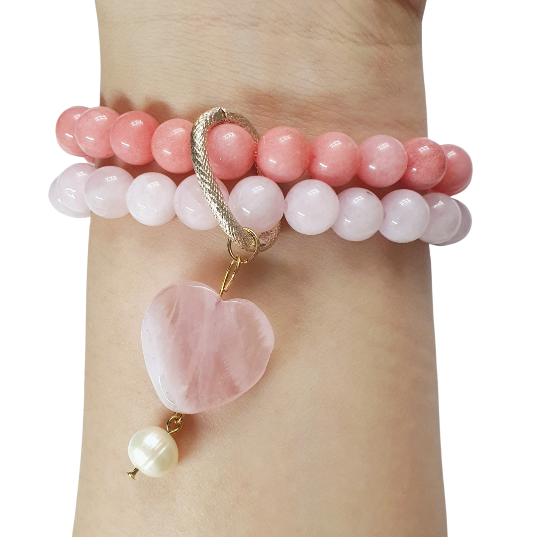 rose quartz and pink chalcedony double layer combination bracelet - Gems & stones ph