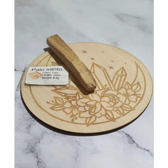 palo santo and wooden crystal plate