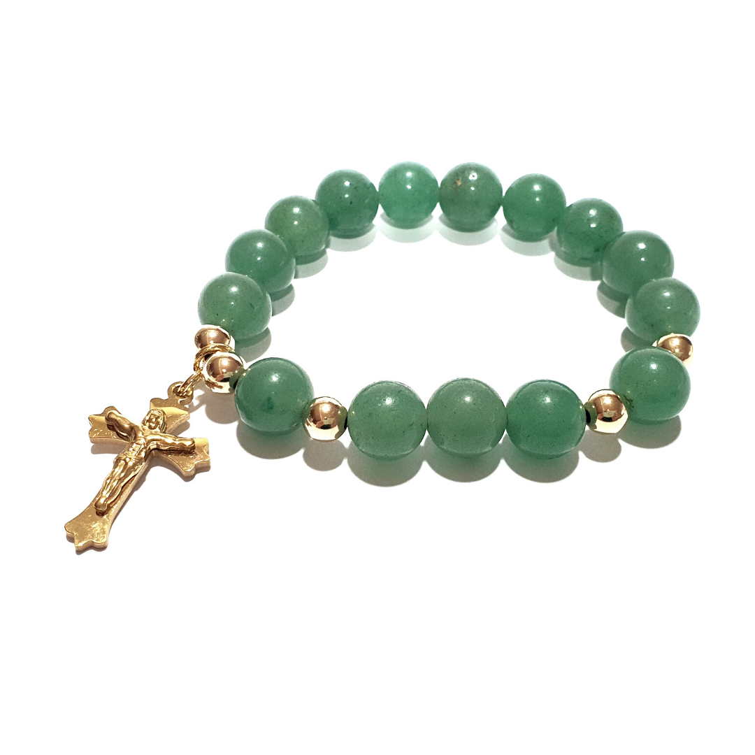 Aventurine Rosary bracelet in 10K spacers and stainless Cross - Gems & stones ph