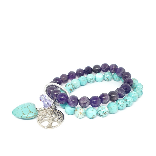 amethyst and turquentine double layer combination bracelet - Gems & stones ph