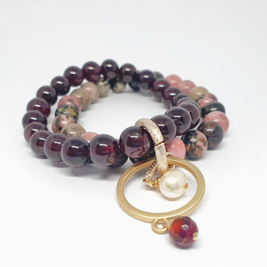 Garnet and rhodonite with ruby quartz accent two layer combination bracelet - Gems & stones ph