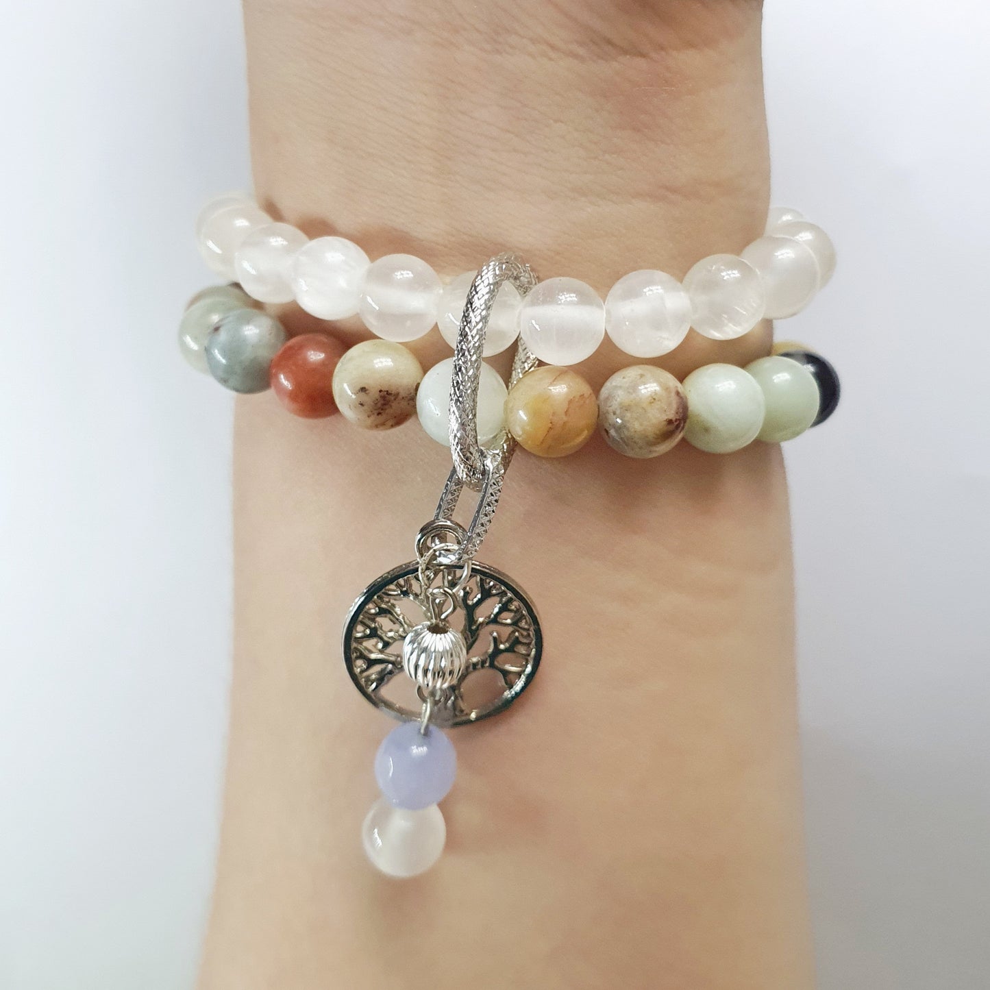 amazonite and selenite two layer combination bracelet - Gems & stones ph