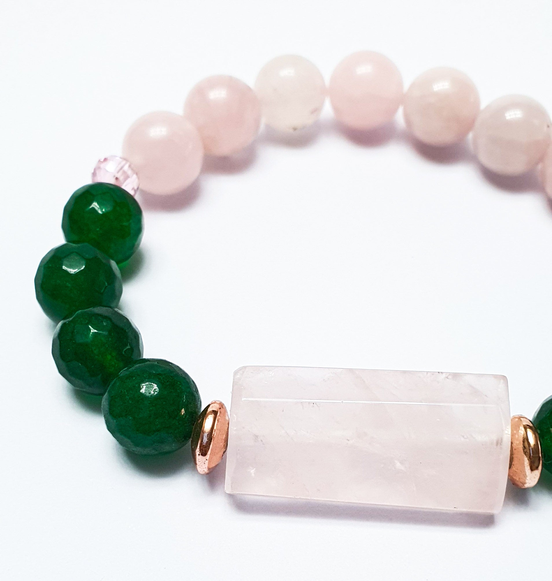 Madagascar rose quartz and green agate with rose quartz accent gemstone bracelet - Gems & stones ph