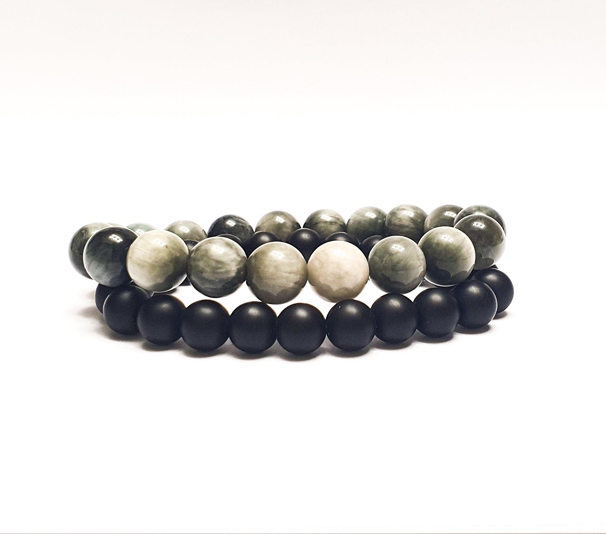 10mm Eagle eye and Matte black onyx bundle bracelet - Gems & stones ph