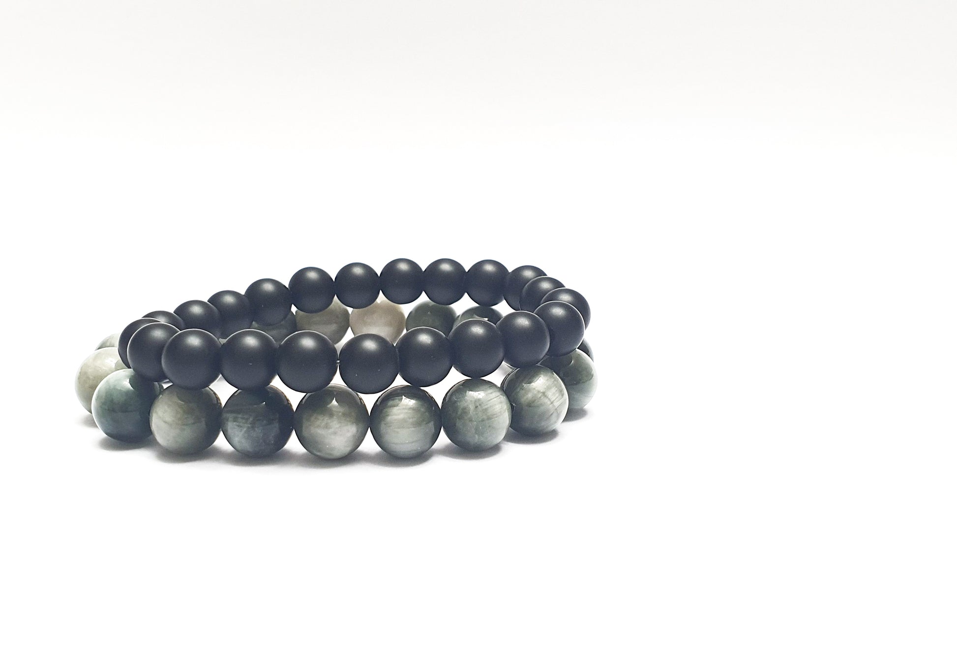 10mm Eagle eye and Matte black onyx bundle bracelet - Gems & stones ph