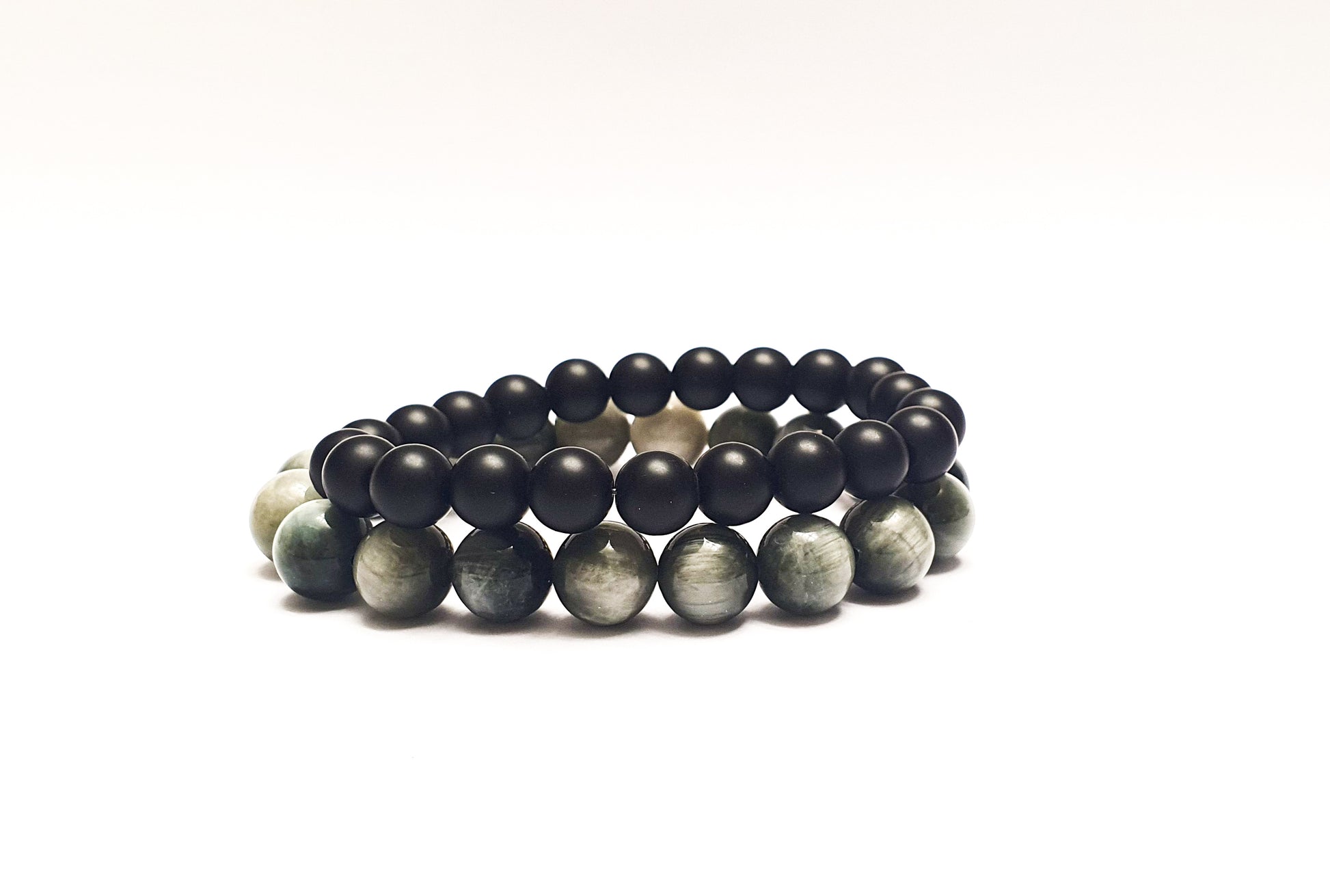 10mm Eagle eye and Matte black onyx bundle bracelet - Gems & stones ph